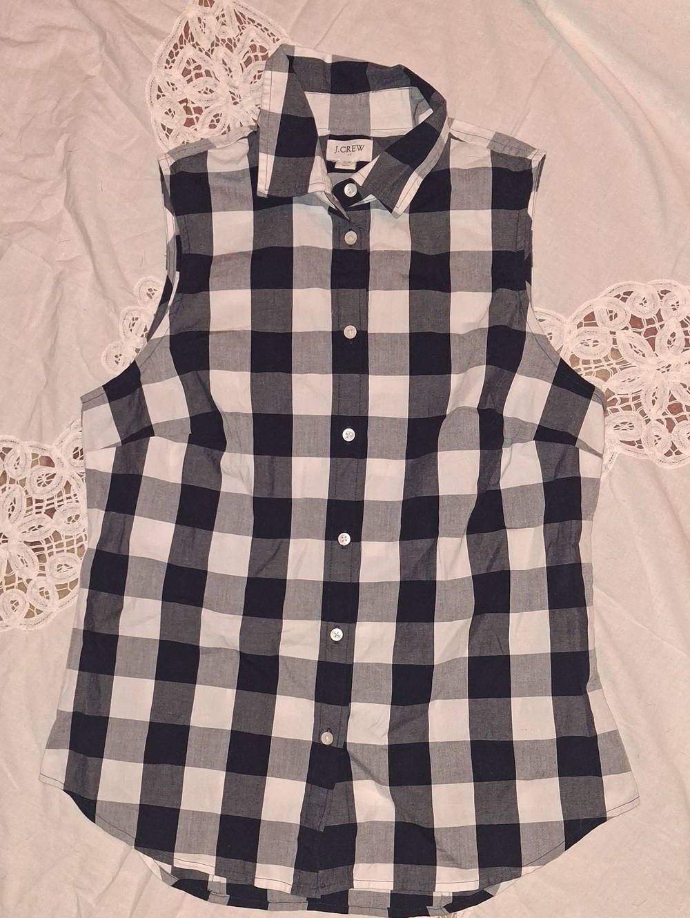 J. Crew Black & White Gingham Sleeveless Button-Up Shirt